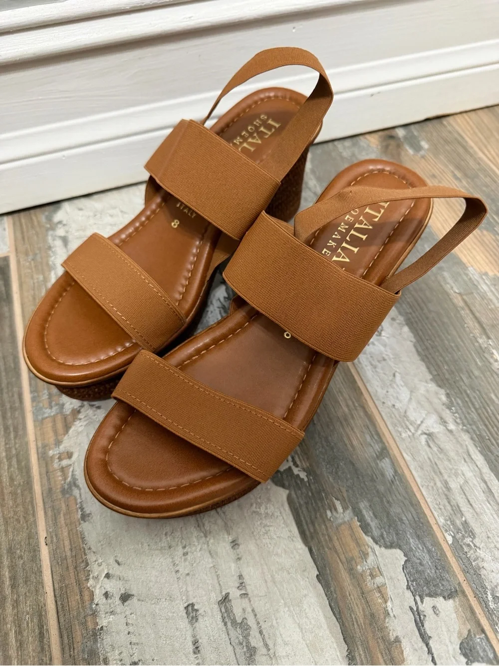 Vallarta Brown Elastic Strap Wedge Sandals